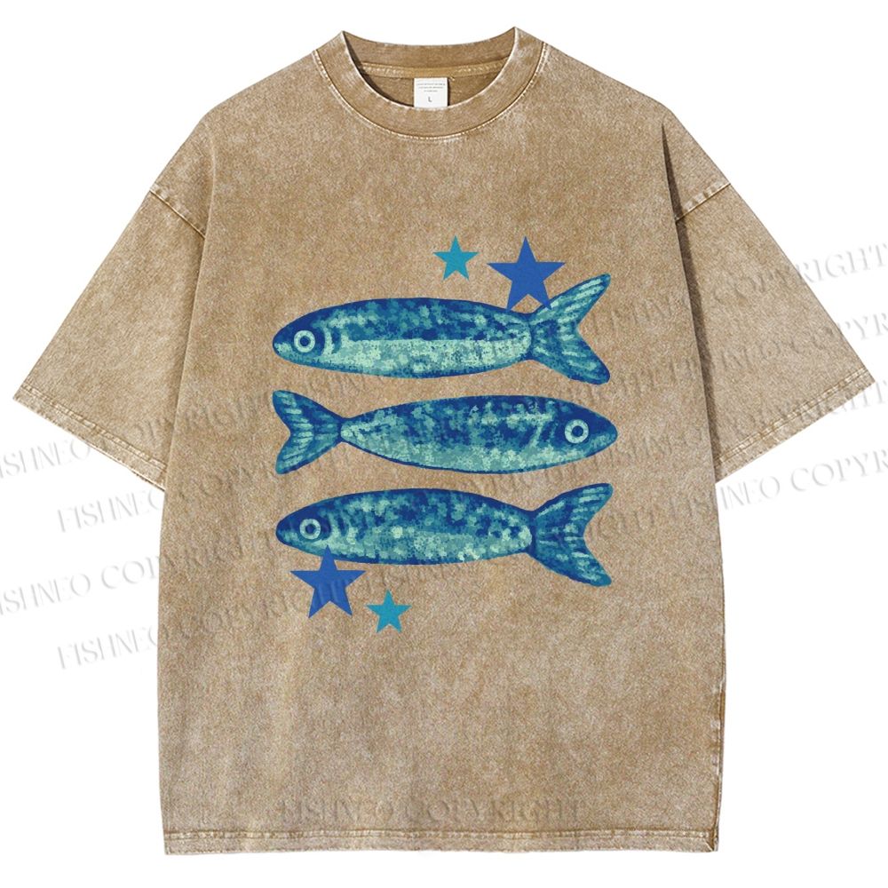 Unisex Vintage Ocean Star Fish Printed Washed Tee