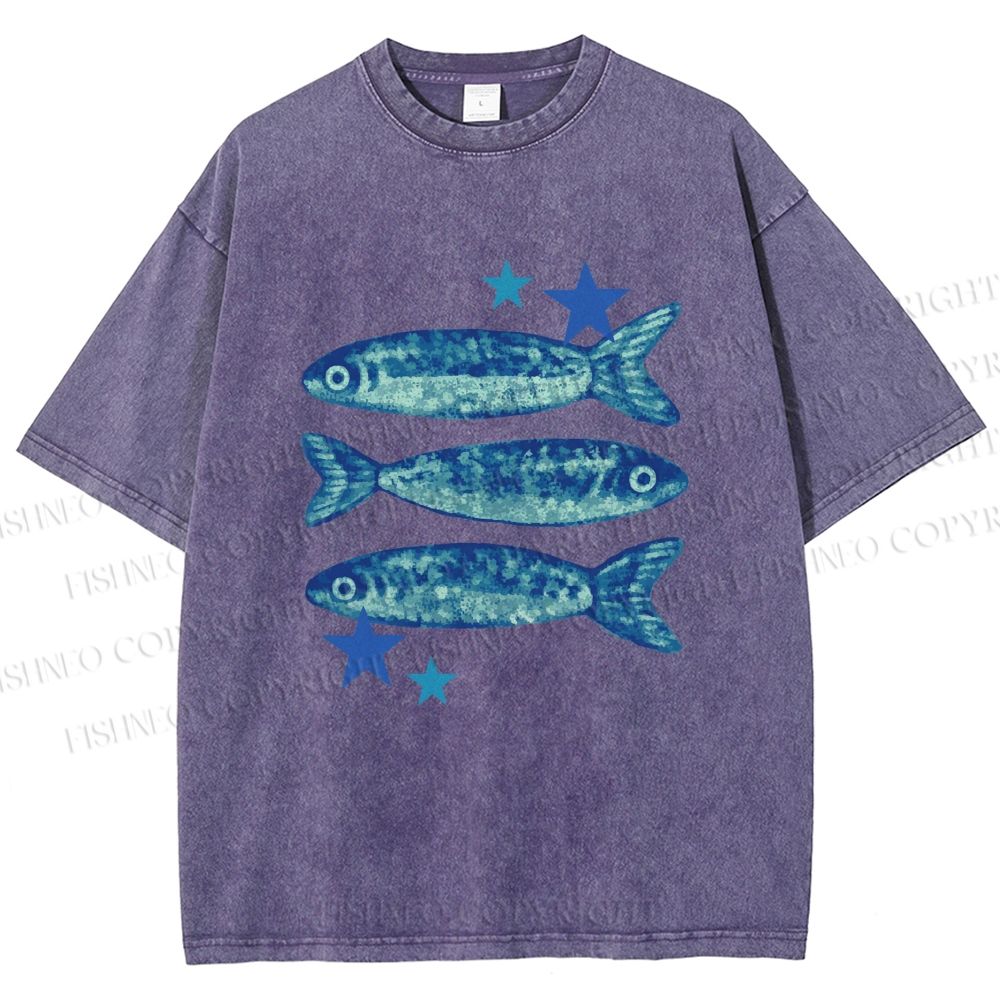 Unisex Vintage Ocean Star Fish Printed Washed Tee