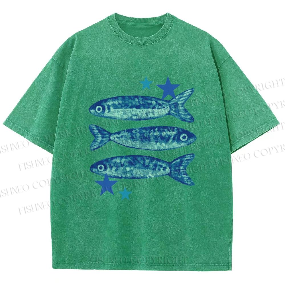 Unisex Vintage Ocean Star Fish Printed Washed Tee