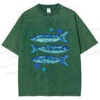 Unisex Vintage Ocean Star Fish Printed Washed Tee