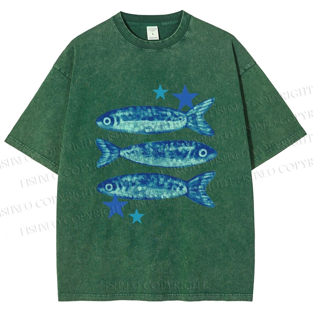 Unisex Vintage Ocean Star Fish Printed Washed Tee
