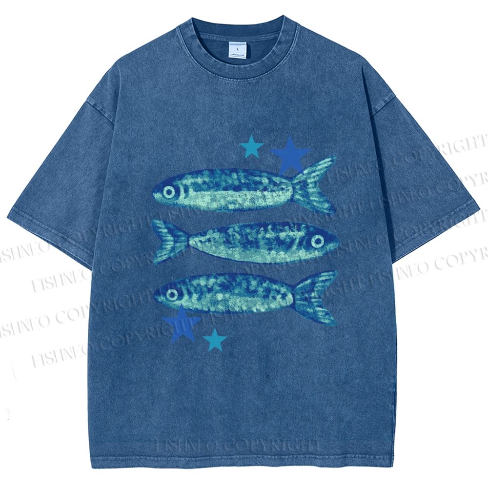 Unisex Vintage Ocean Star Fish Printed Washed Tee