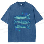 Unisex Vintage Ocean Star Fish Printed Washed Tee