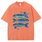 Unisex Vintage Ocean Star Fish Printed Washed Tee