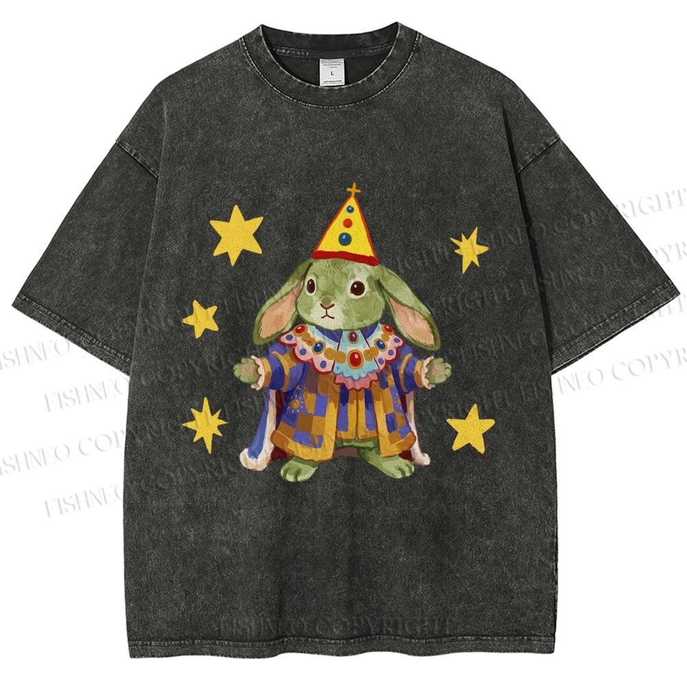 Unisex Circus Royal Bunny Printed Washed Tee