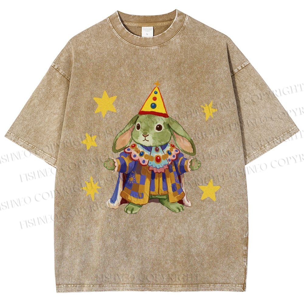 Unisex Circus Royal Bunny Printed Washed Tee