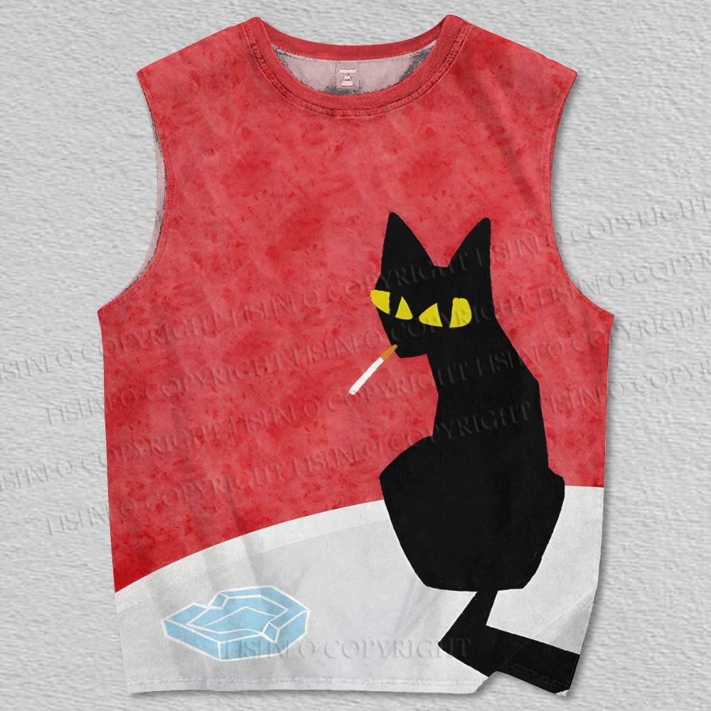 Unisex Black Cat Smoking Printed Tank Top