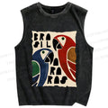 Unisex Macaws Printed Washed Tank Top