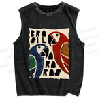 Unisex Macaws Printed Washed Tank Top