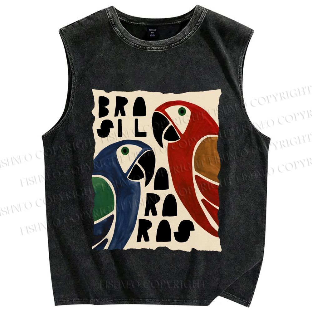 Unisex Macaws Printed Washed Tank Top