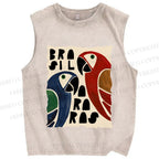 Unisex Macaws Printed Washed Tank Top