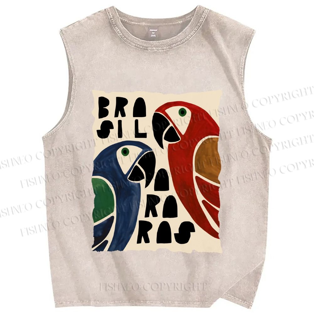Unisex Macaws Printed Washed Tank Top
