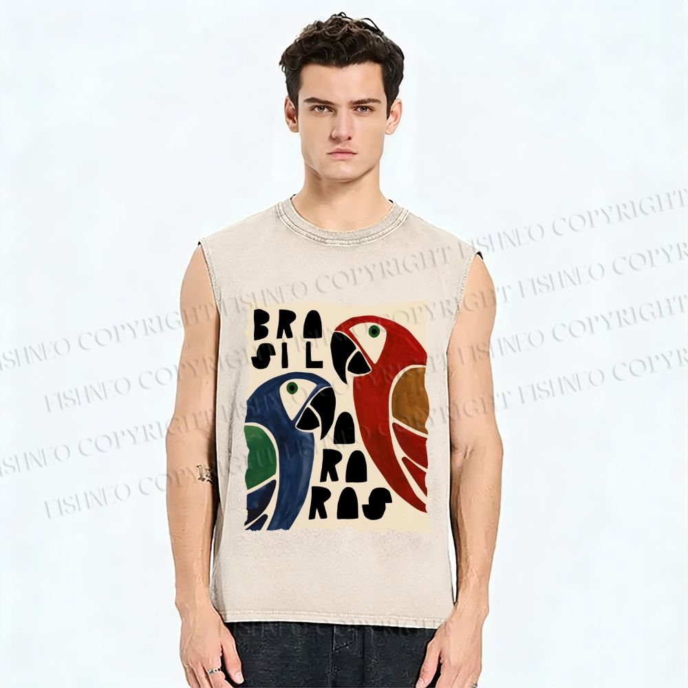 Unisex Macaws Printed Washed Tank Top