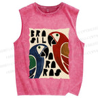 Unisex Macaws Printed Washed Tank Top