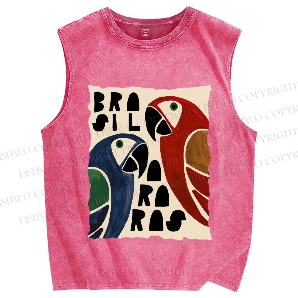 Unisex Macaws Printed Washed Tank Top