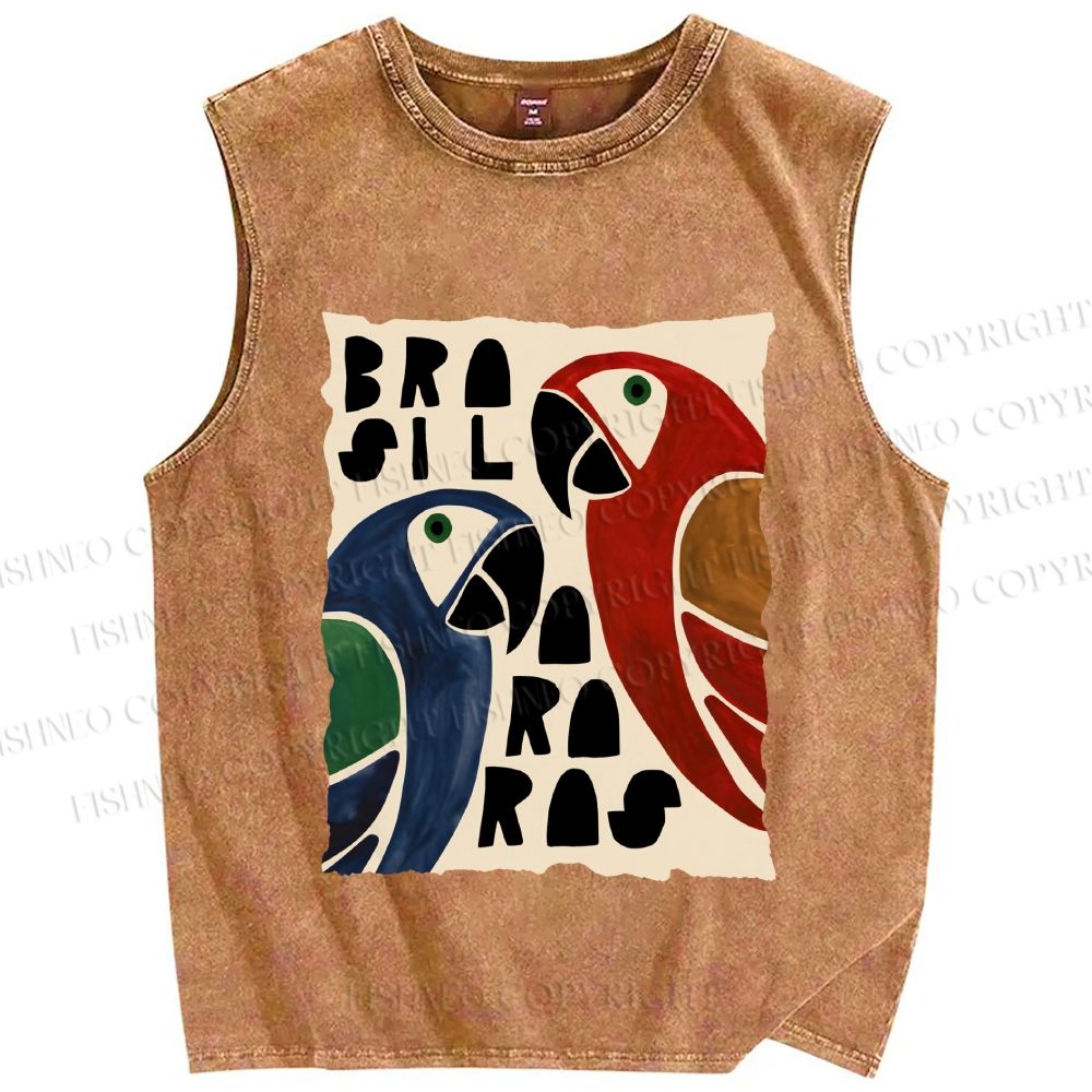 Unisex Macaws Printed Washed Tank Top