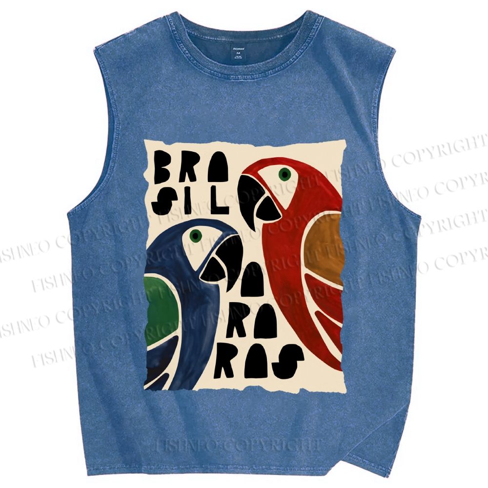 Unisex Macaws Printed Washed Tank Top