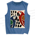 Unisex Macaws Printed Washed Tank Top
