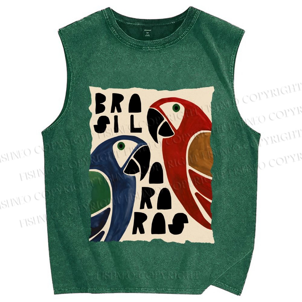 Unisex Macaws Printed Washed Tank Top