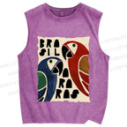 Unisex Macaws Printed Washed Tank Top