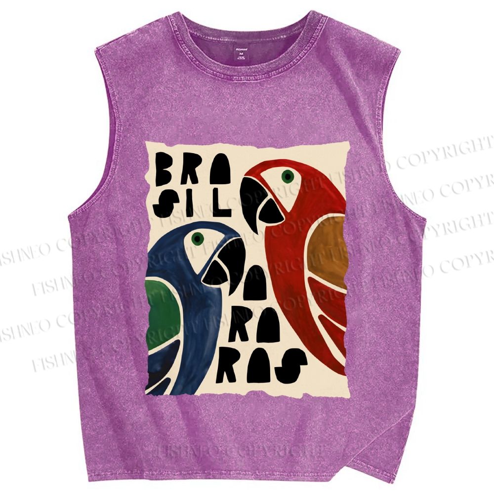 Unisex Macaws Printed Washed Tank Top