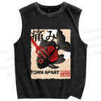 Unisex Japanese Koi Fish Printed Washed Tank Top