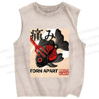 Unisex Japanese Koi Fish Printed Washed Tank Top