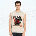 Unisex Japanese Koi Fish Printed Washed Tank Top