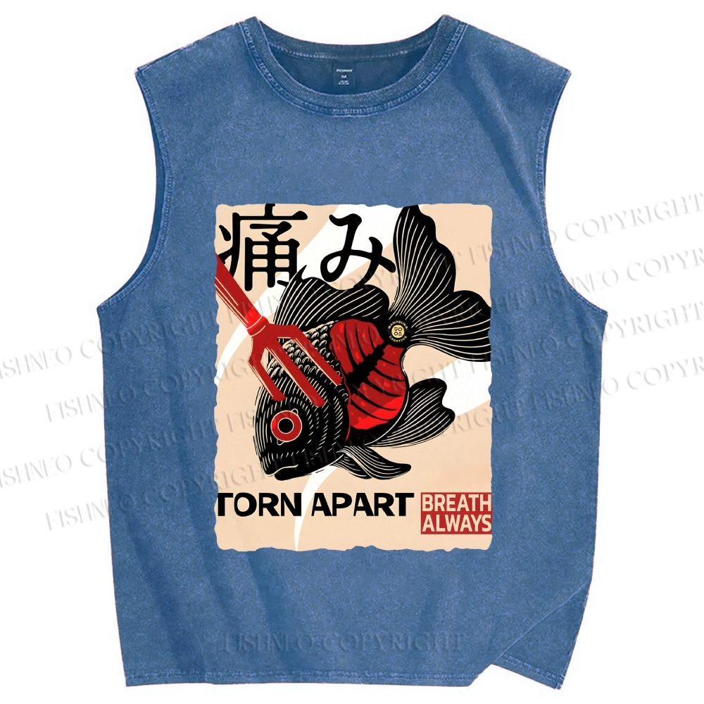 Unisex Japanese Koi Fish Printed Washed Tank Top