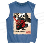 Unisex Japanese Koi Fish Printed Washed Tank Top