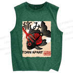Unisex Japanese Koi Fish Printed Washed Tank Top