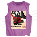 Unisex Japanese Koi Fish Printed Washed Tank Top