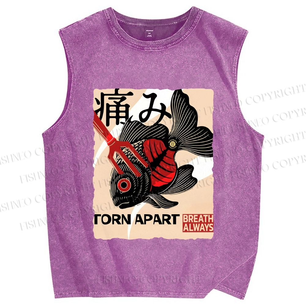 Unisex Japanese Koi Fish Printed Washed Tank Top