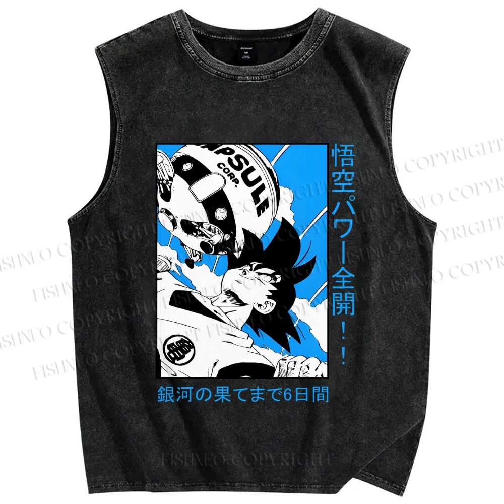 Unisex Goku Japanese Printed Washed Tank Top