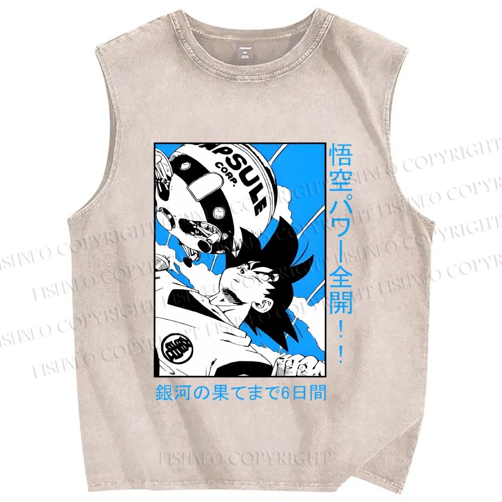 Unisex Goku Japanese Printed Washed Tank Top