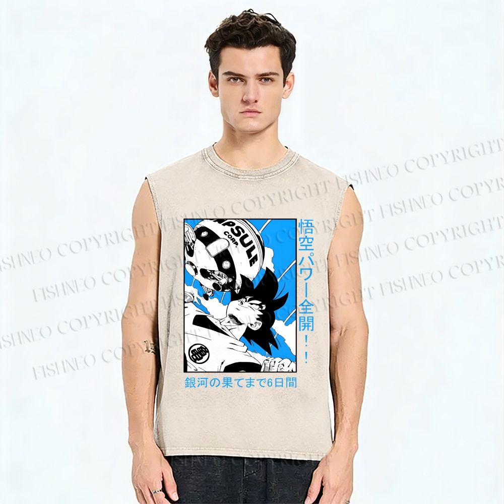 Unisex Goku Japanese Printed Washed Tank Top