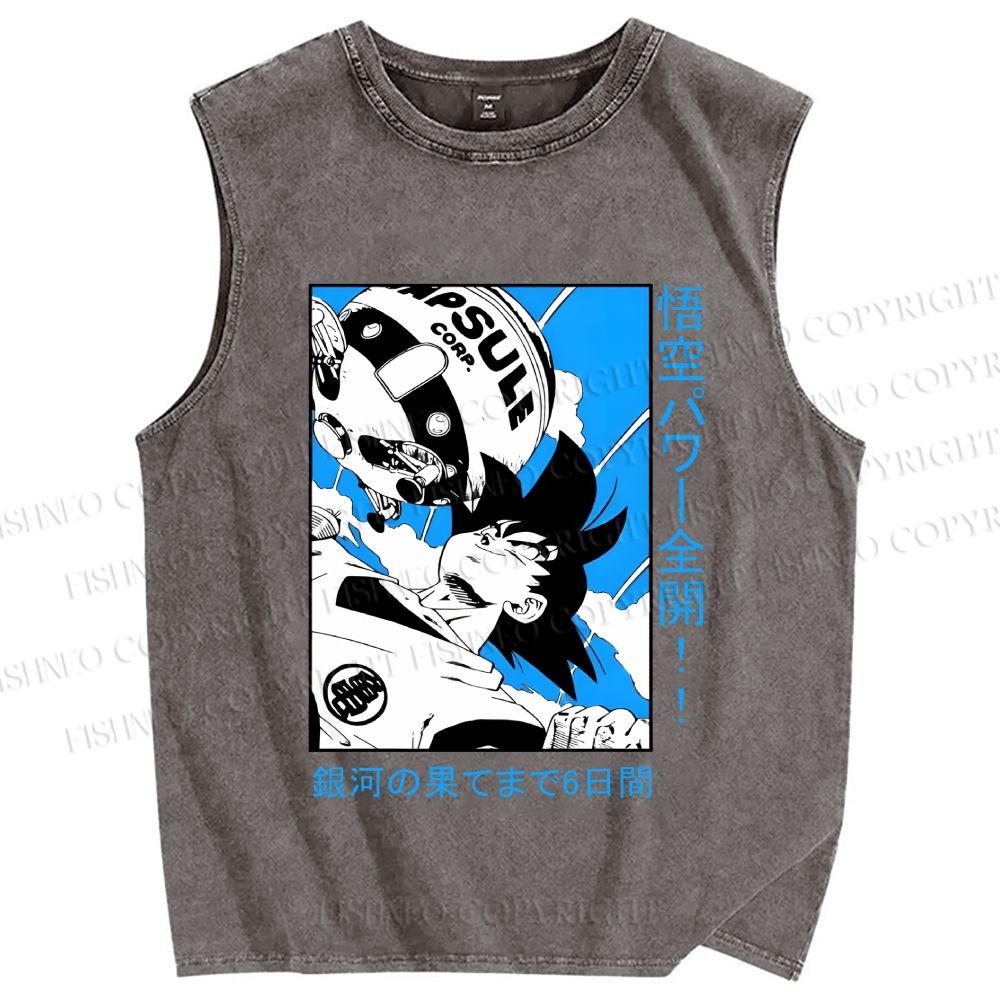 Unisex Goku Japanese Printed Washed Tank Top