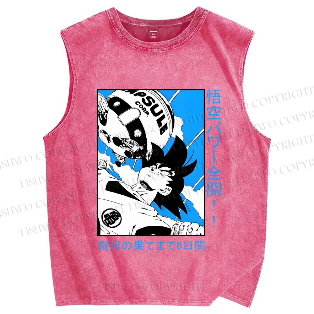 Unisex Goku Japanese Printed Washed Tank Top