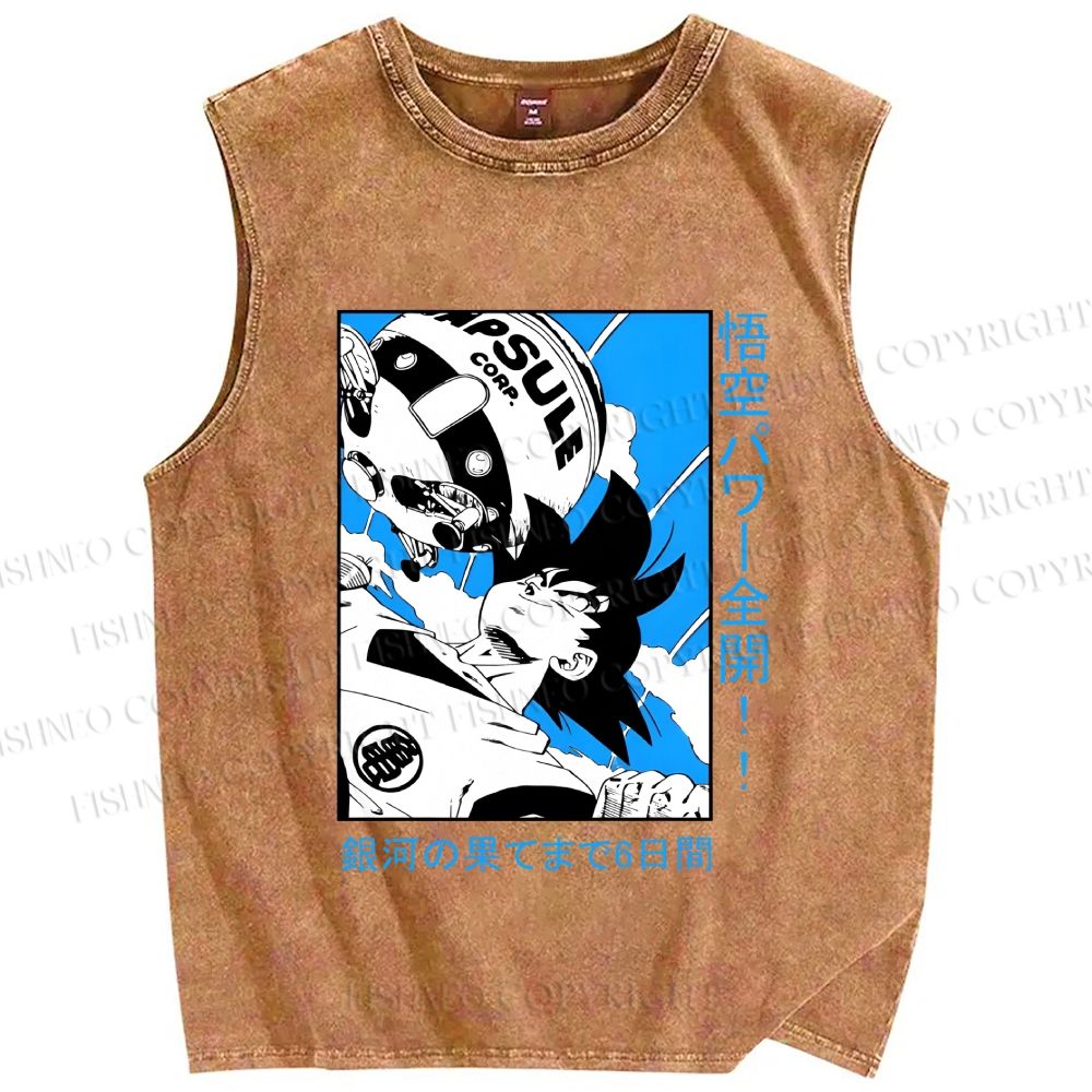 Unisex Goku Japanese Printed Washed Tank Top