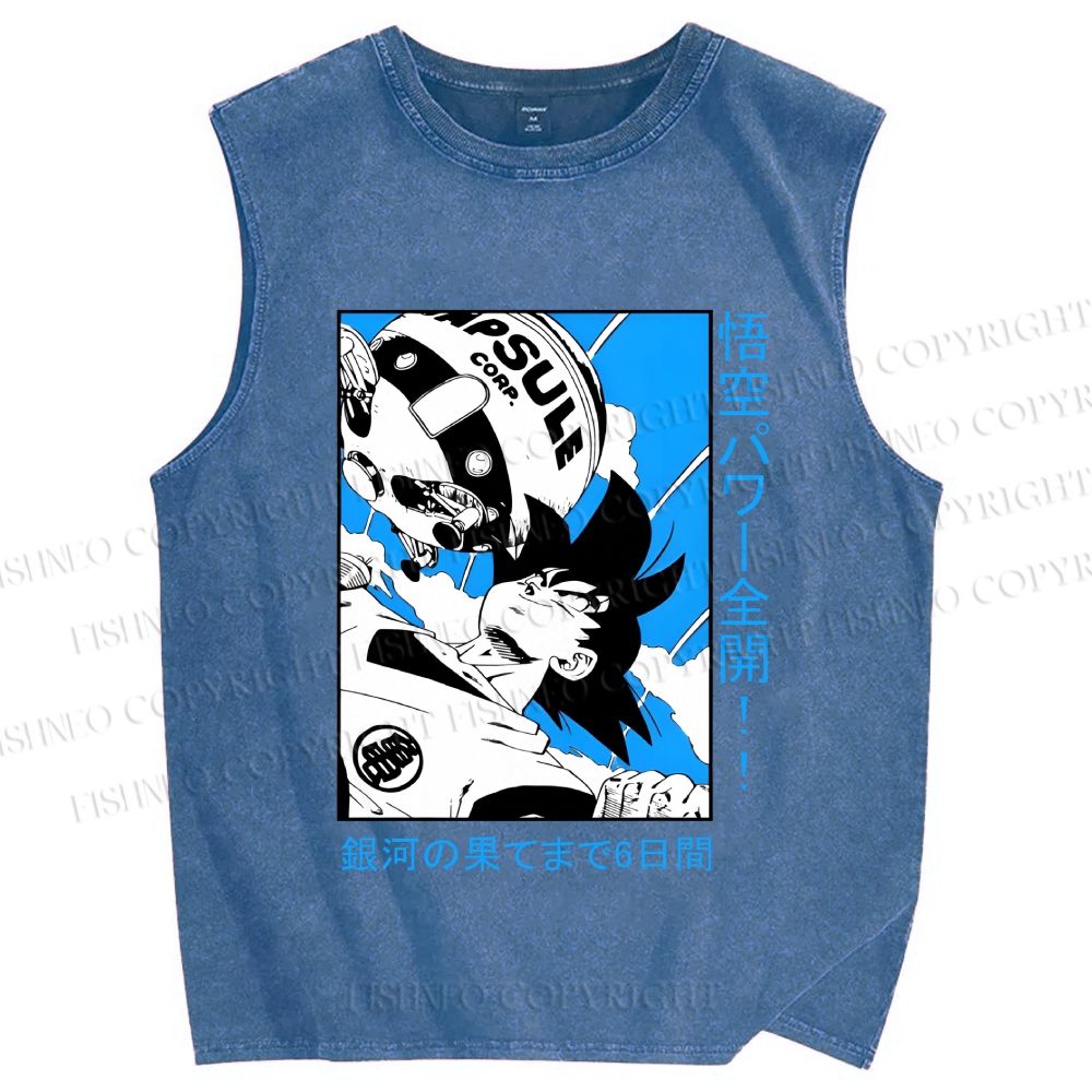 Unisex Goku Japanese Printed Washed Tank Top