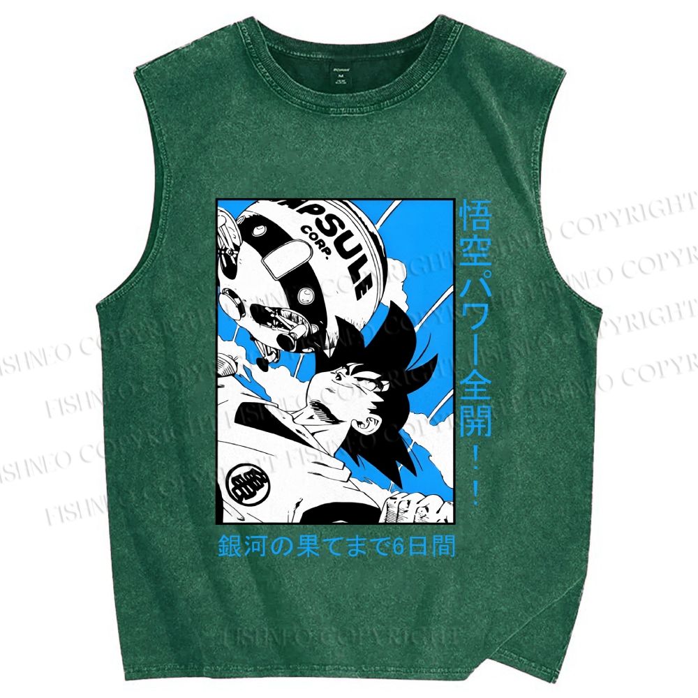 Unisex Goku Japanese Printed Washed Tank Top