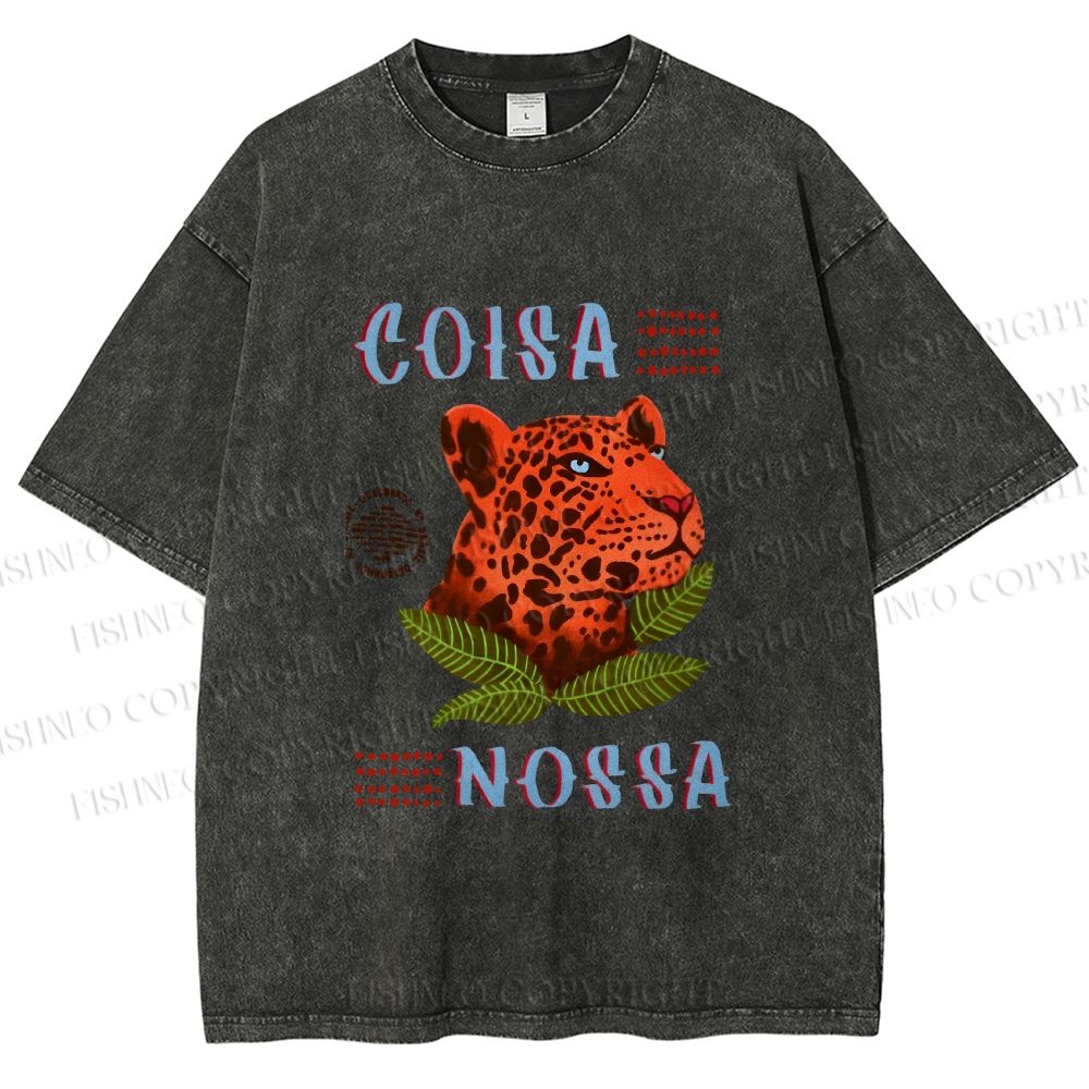 Unisex Tropical Panther Printed Washed Tee