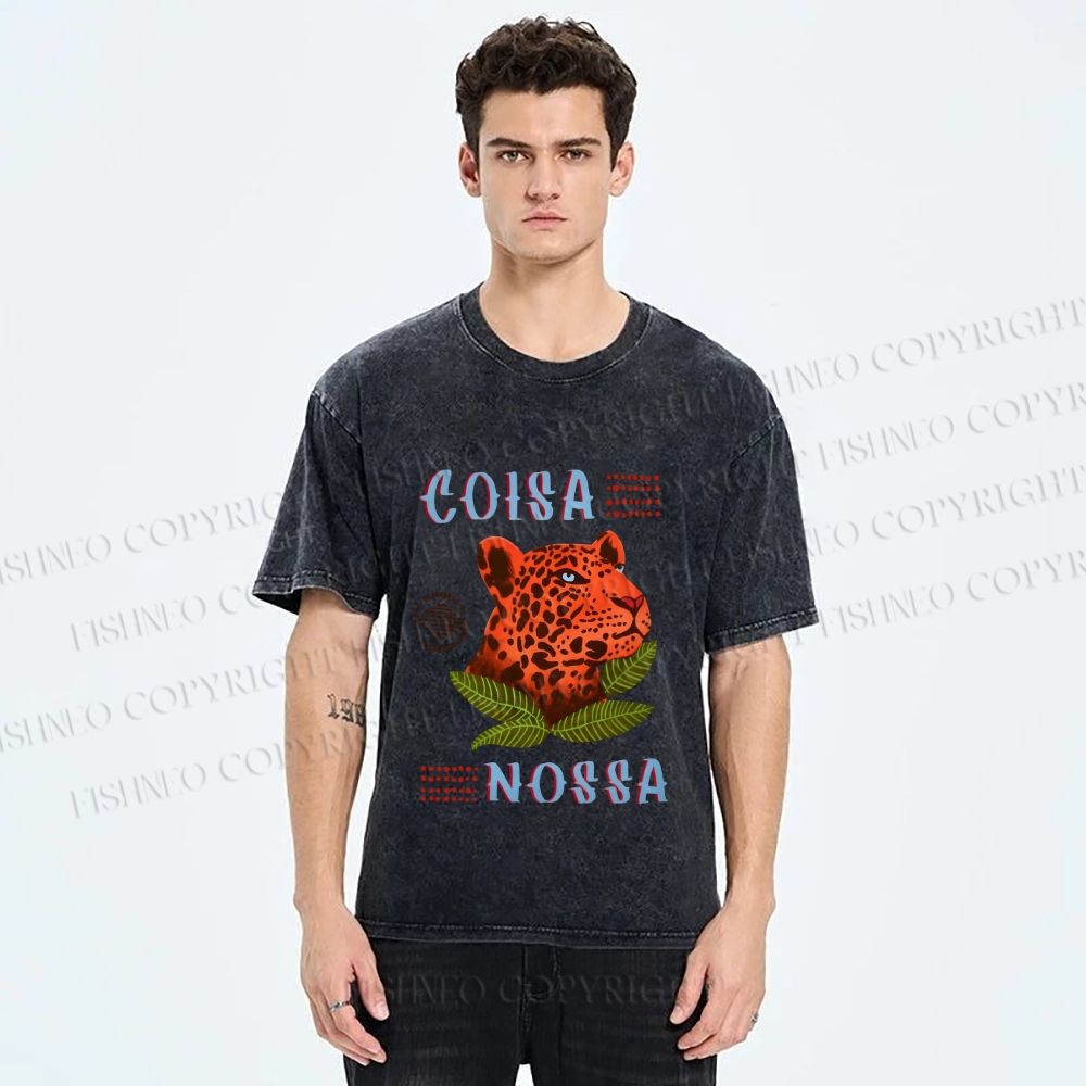 Unisex Tropical Panther Printed Washed Tee