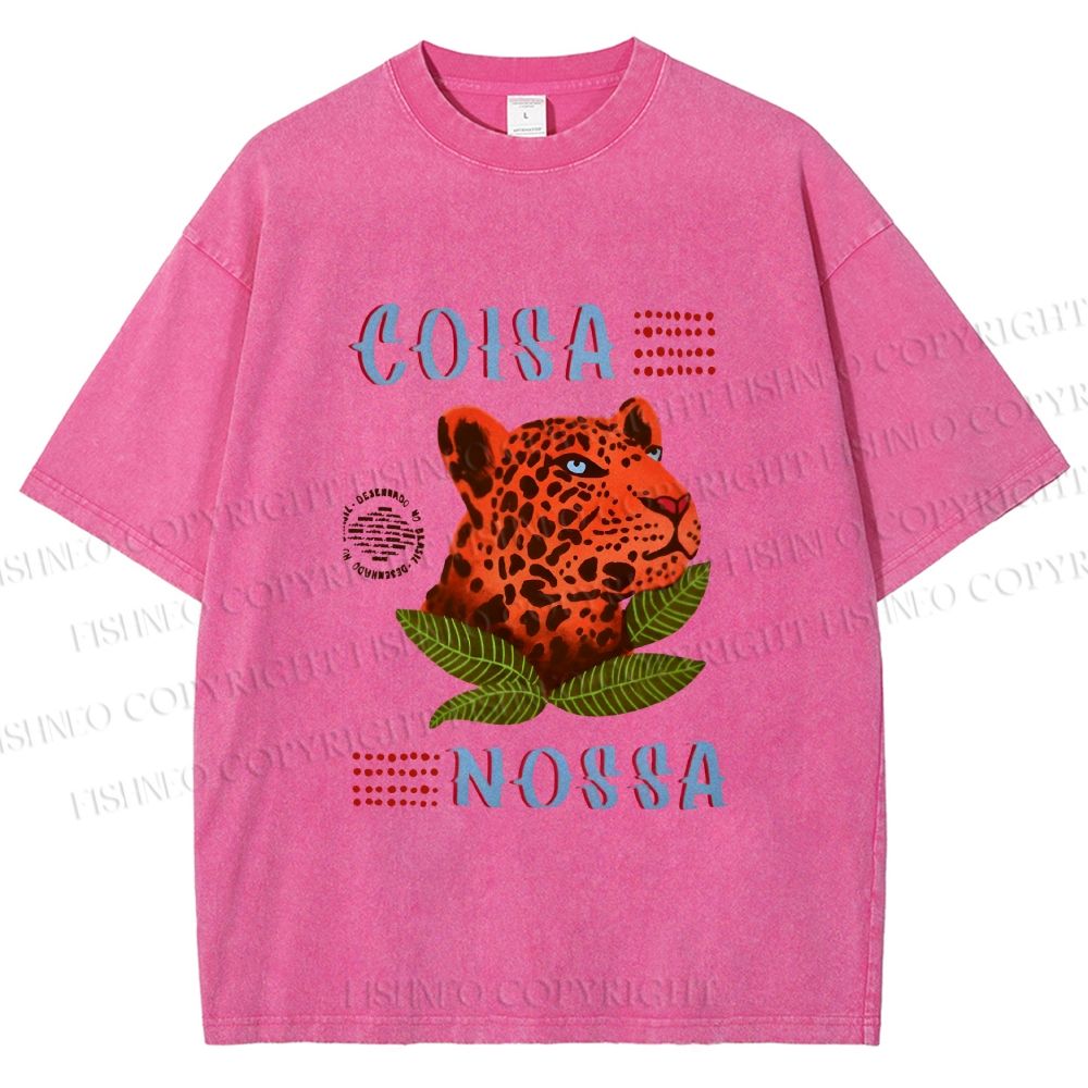 Unisex Tropical Panther Printed Washed Tee