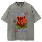 Unisex Tropical Panther Printed Washed Tee