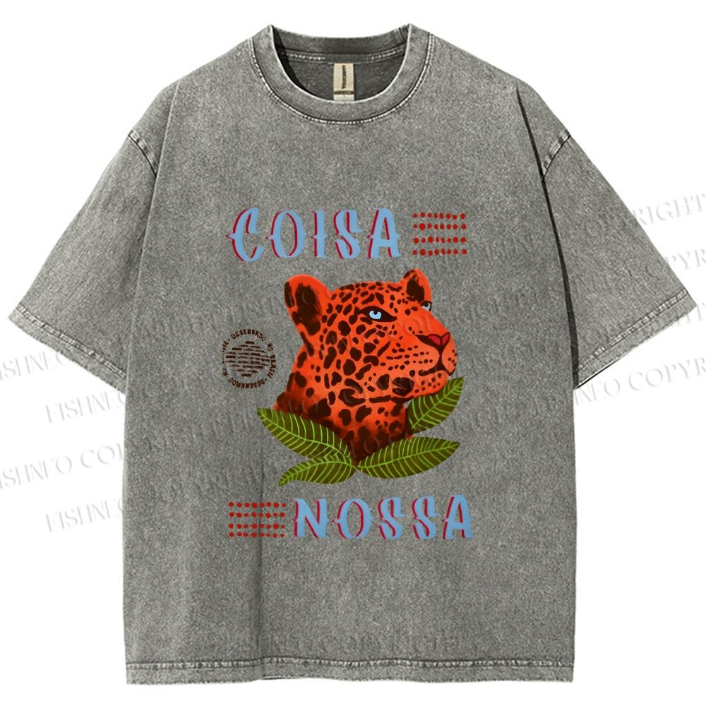 Unisex Tropical Panther Printed Washed Tee