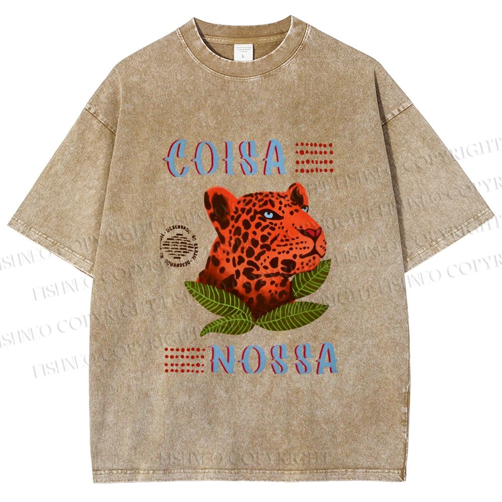 Unisex Tropical Panther Printed Washed Tee