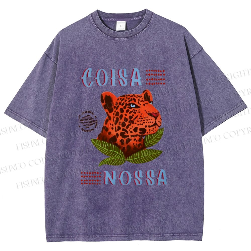 Unisex Tropical Panther Printed Washed Tee