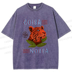 Unisex Tropical Panther Printed Washed Tee