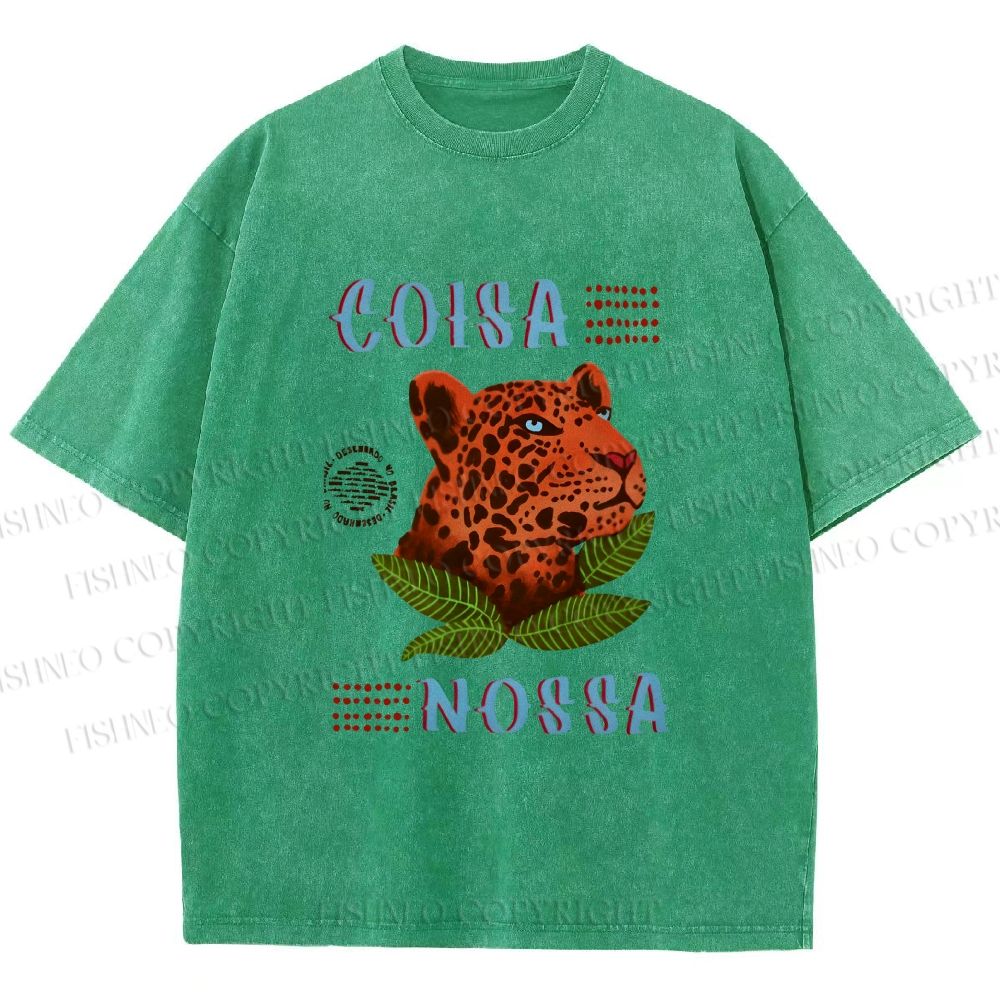 Unisex Tropical Panther Printed Washed Tee